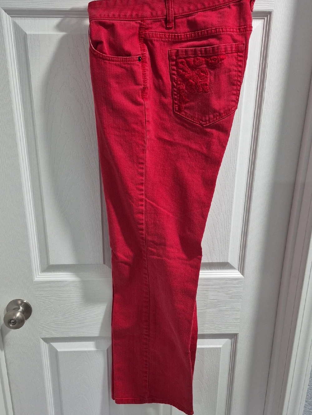 Liz Claiborne Red Embroidered Denim Pocket Jeans